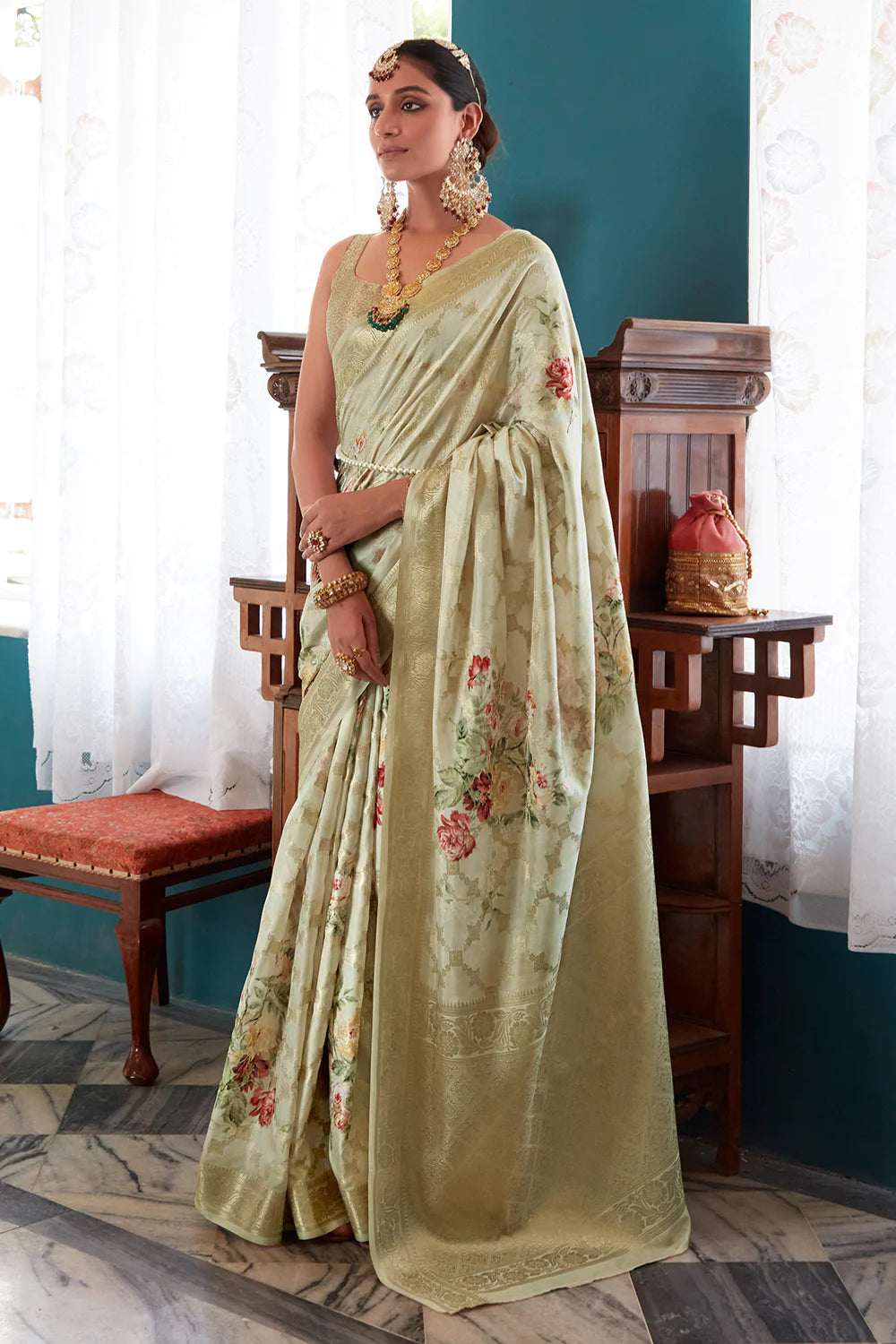 Sepia Beige WOVEN TWO TONE SOFT SILK SAREE