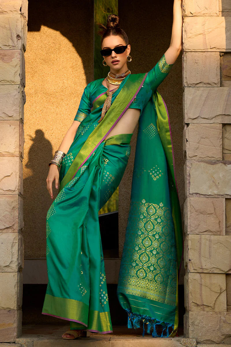 PERSIAN GREEN ZARI WOVEN BANARASI SILK SAREE