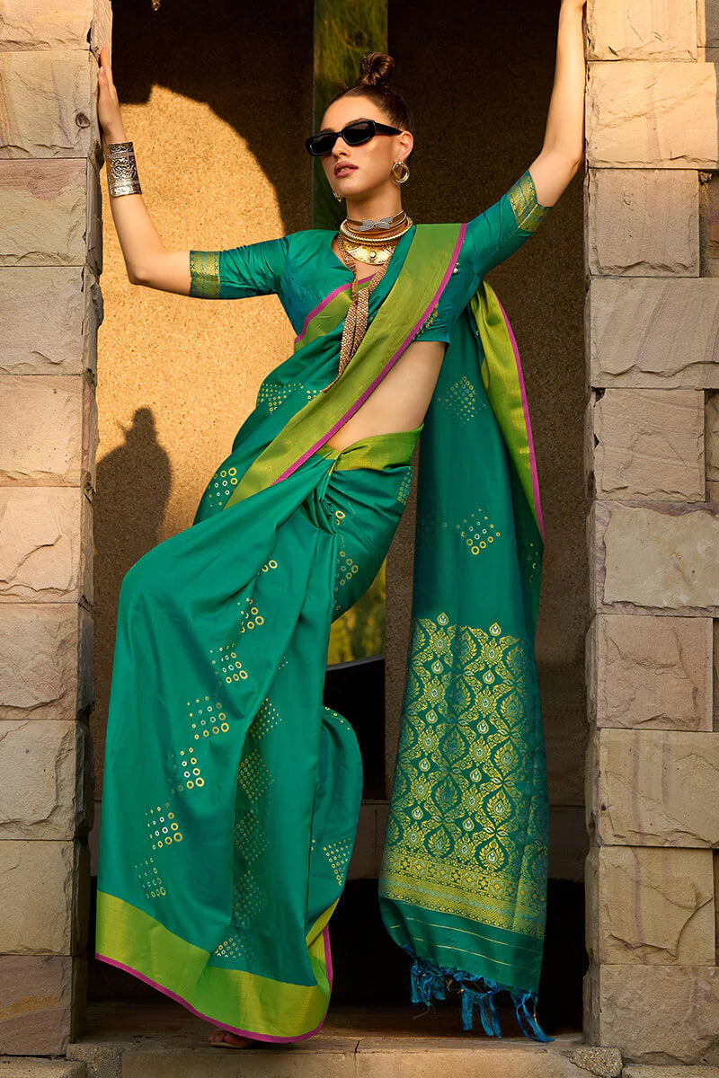 PERSIAN GREEN ZARI WOVEN BANARASI SILK SAREE