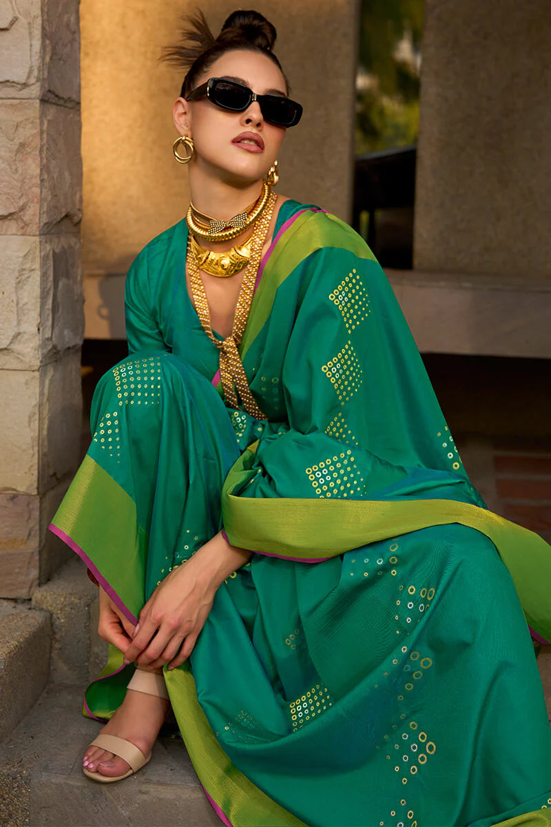 PERSIAN GREEN ZARI WOVEN BANARASI SILK SAREE