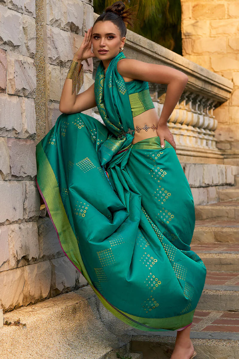 MOSS GREEN ZARI WOVEN BANARASI SILK SAREE