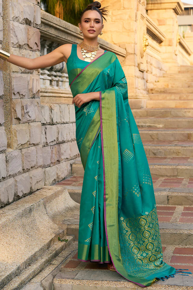 MOSS GREEN ZARI WOVEN BANARASI SILK SAREE