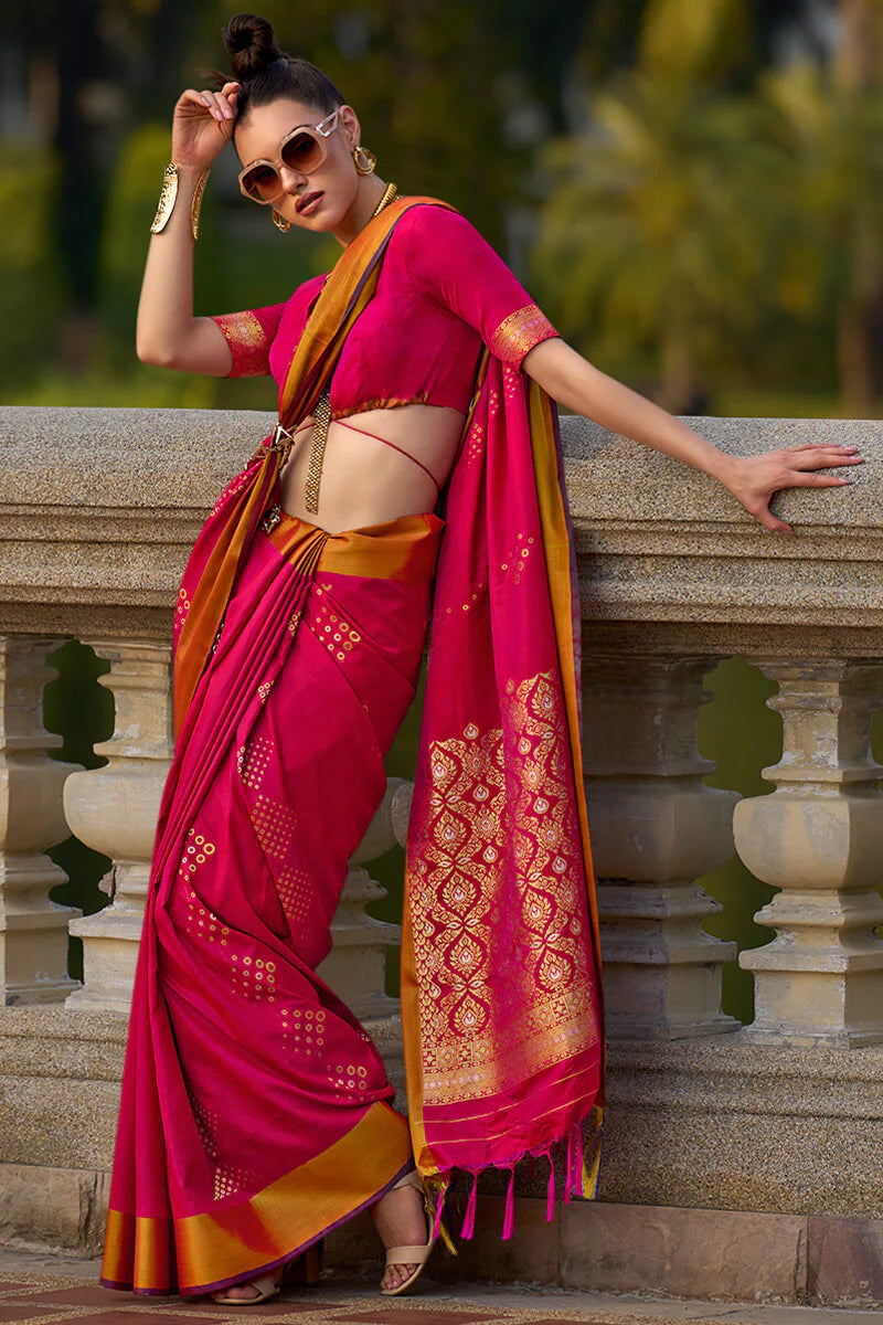 MAGENTA PINK ZARI WOVEN BANARASI SILK SAREE