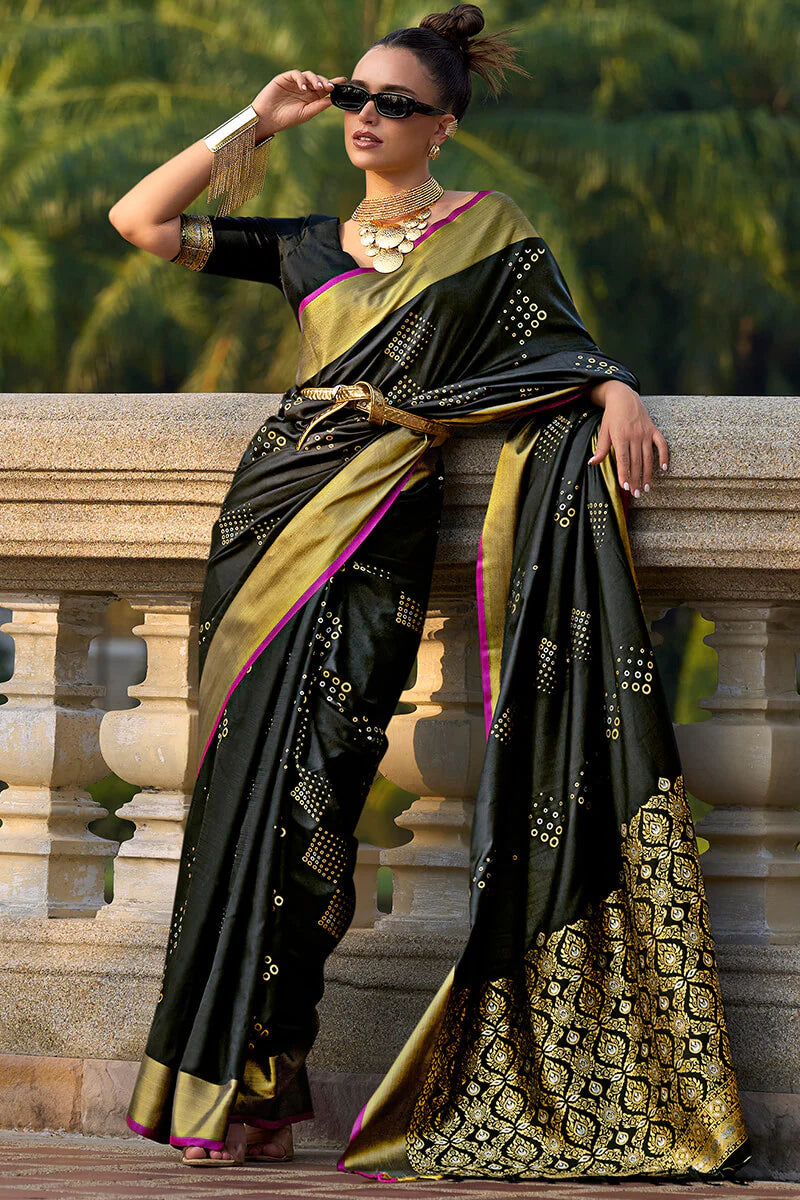 EBONY BLACK ZARI WOVEN BANARASI SILK SAREE