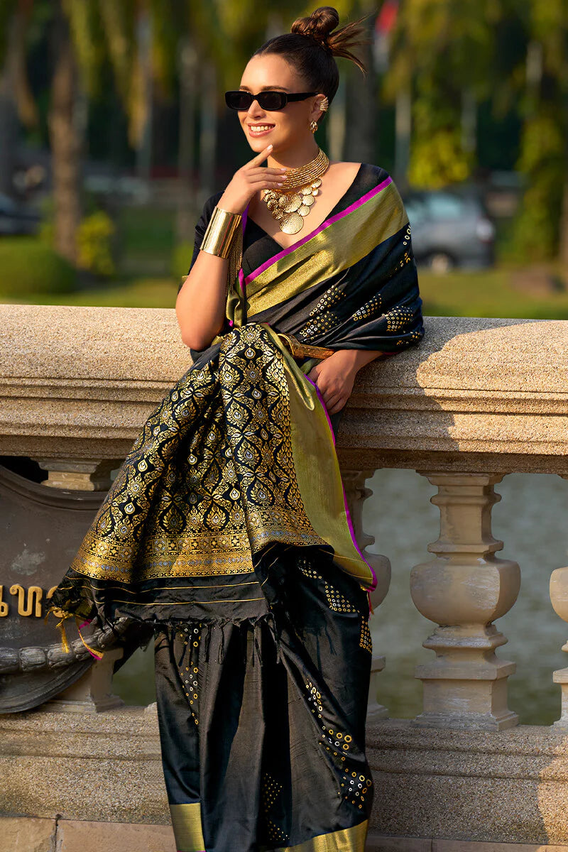 EBONY BLACK ZARI WOVEN BANARASI SILK SAREE