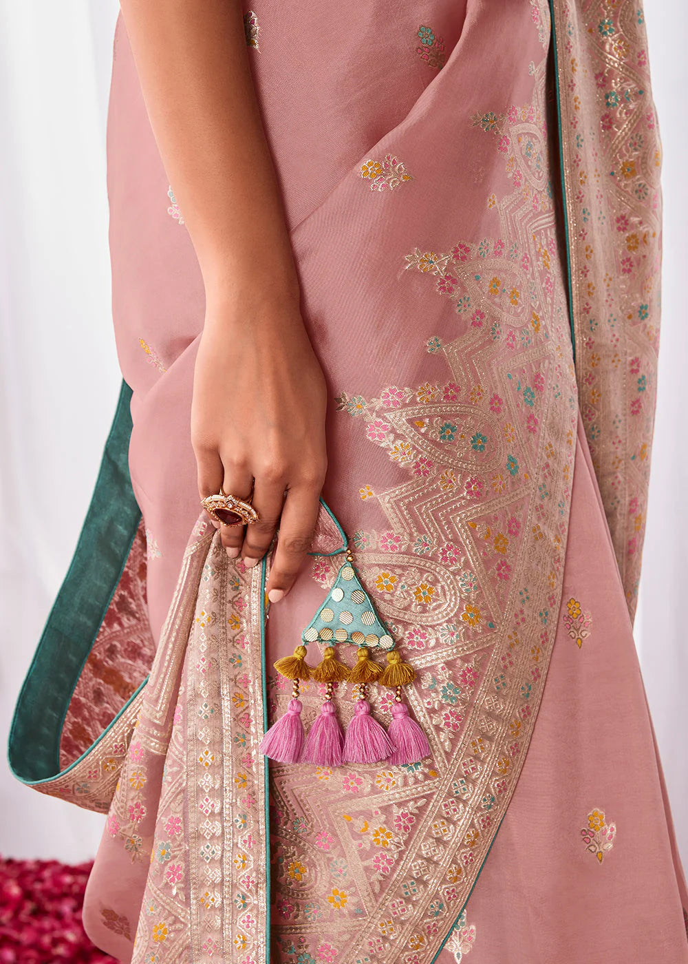 PINK KORA SILK SAREE WITH MEENAKARI PALLU & DESIGNER BLOUSE