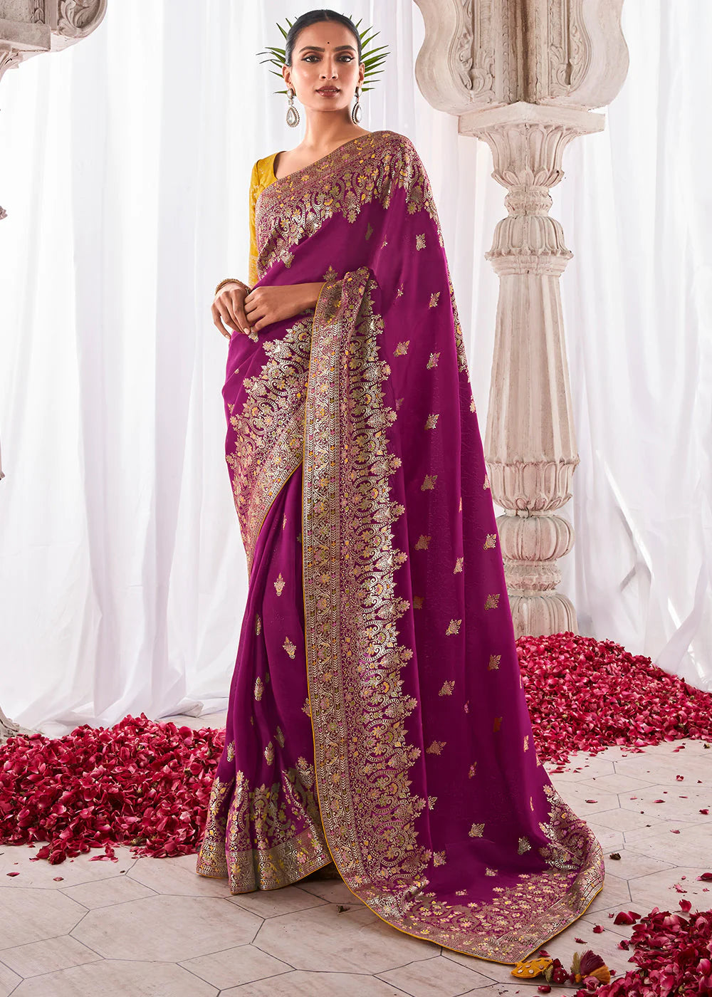 PURPLE KORA SILK SAREE WITH MEENAKARI PALLU & DESIGNER BLOUSE