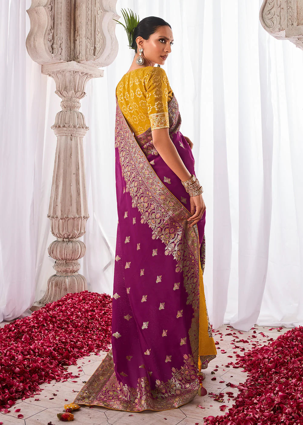 PURPLE KORA SILK SAREE WITH MEENAKARI PALLU & DESIGNER BLOUSE