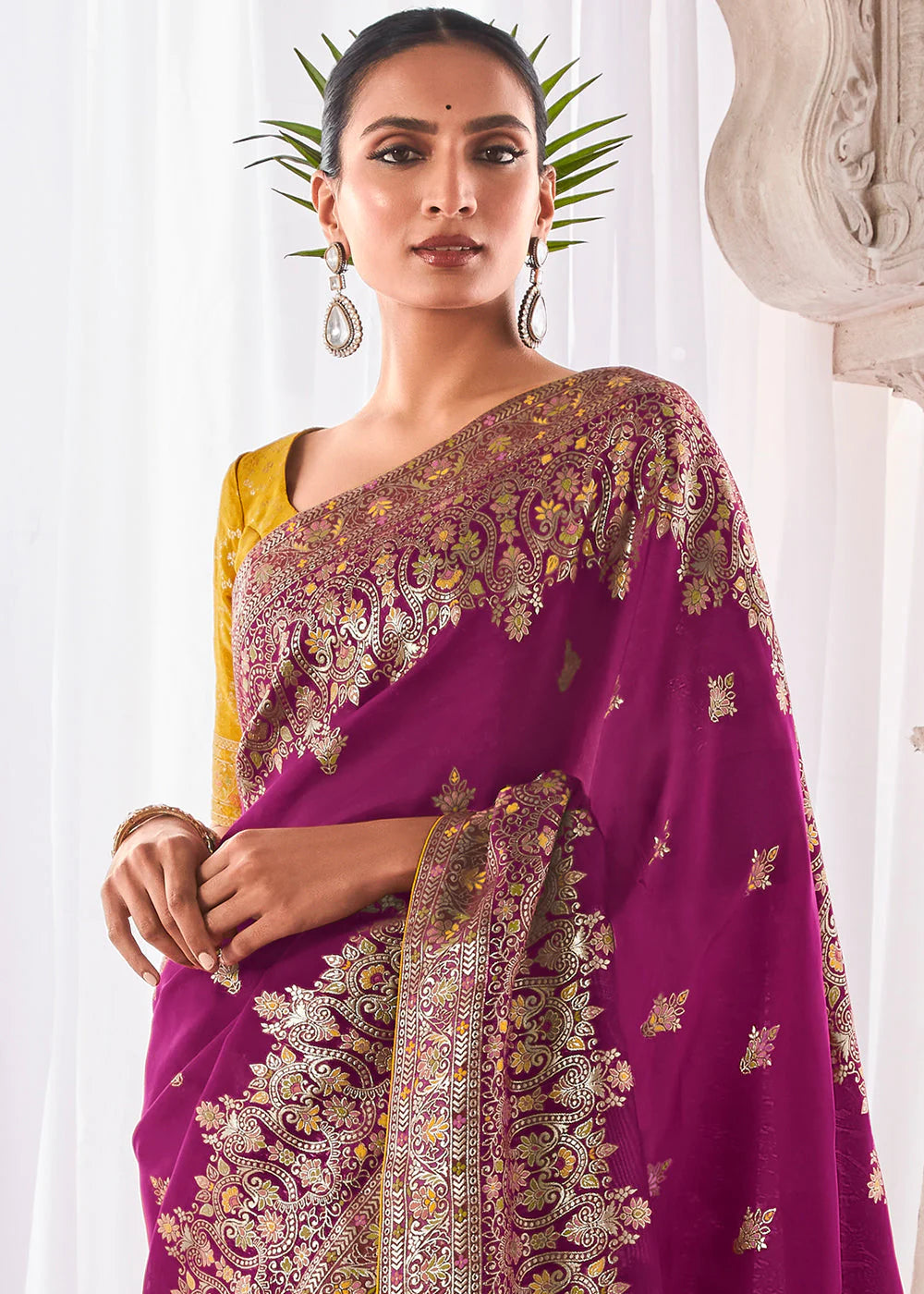 PURPLE KORA SILK SAREE WITH MEENAKARI PALLU & DESIGNER BLOUSE