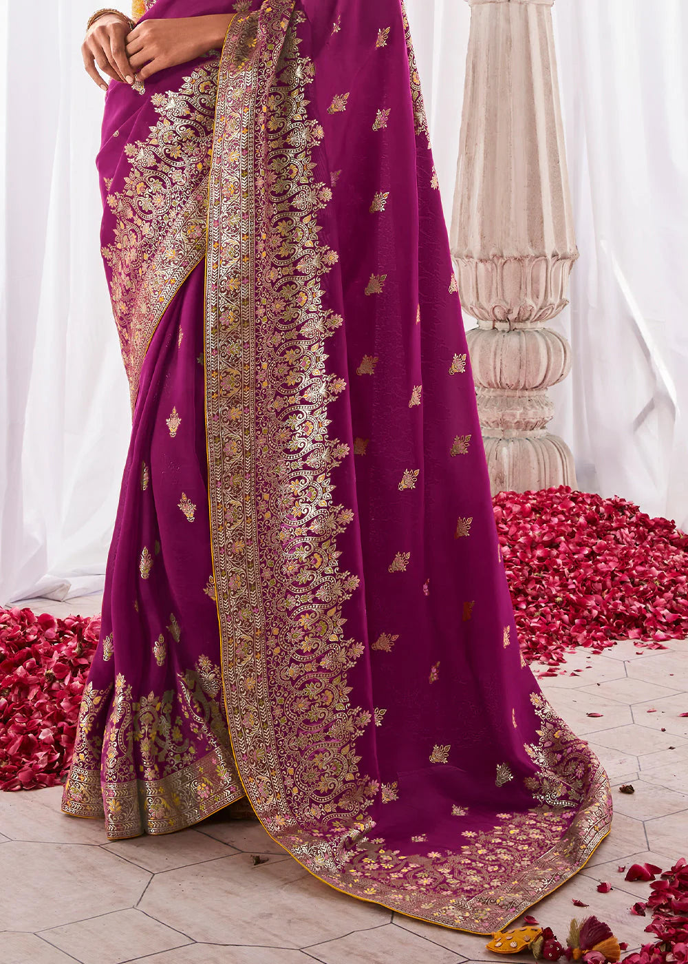 PURPLE KORA SILK SAREE WITH MEENAKARI PALLU & DESIGNER BLOUSE