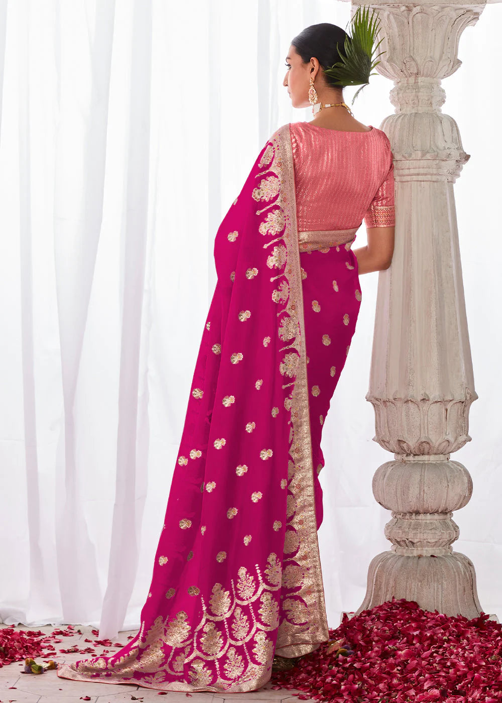 BARRY PINK KORA SILK SAREE WITH MEENAKARI PALLU & DESIGNER BLOUSE