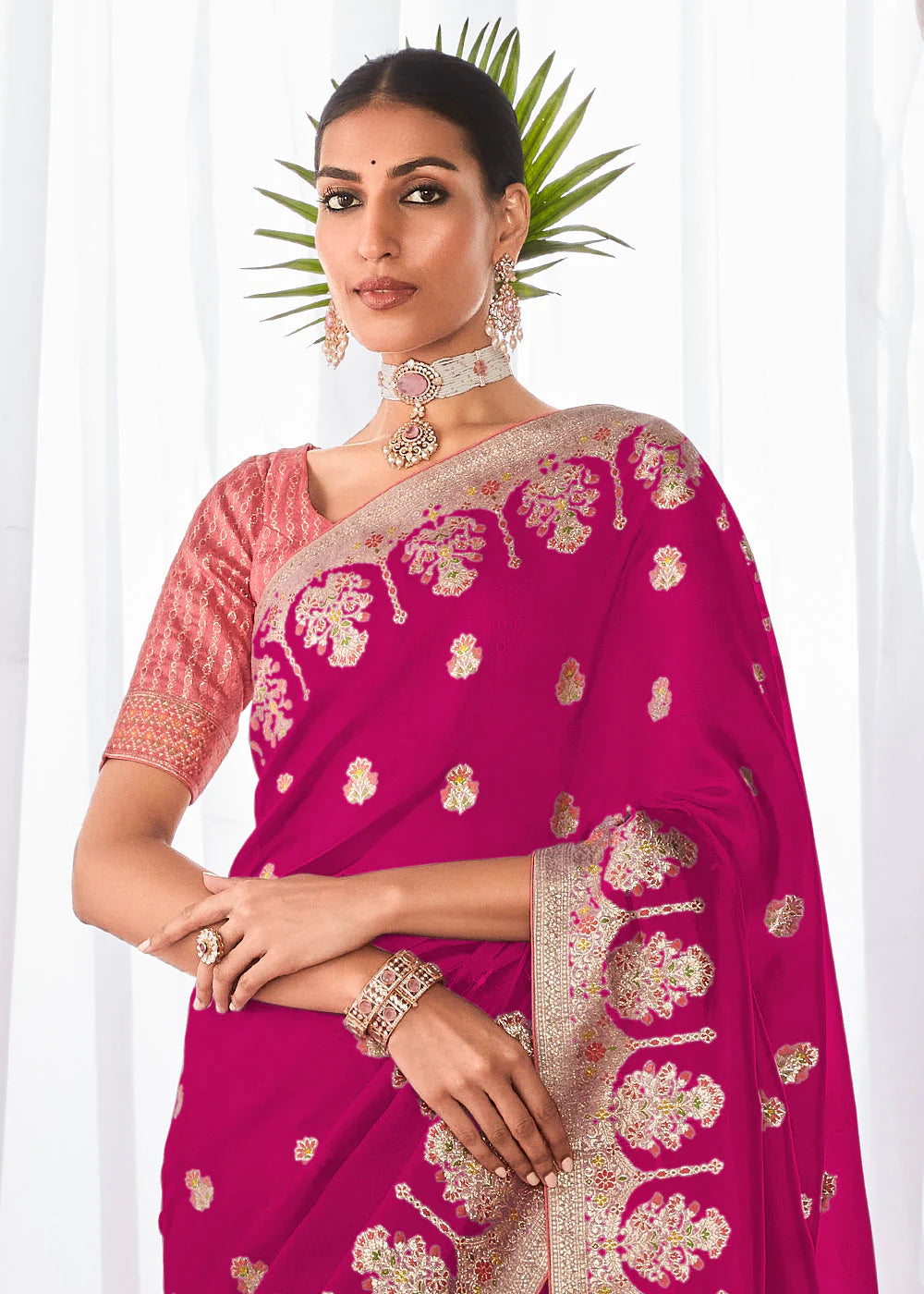 BARRY PINK KORA SILK SAREE WITH MEENAKARI PALLU & DESIGNER BLOUSE