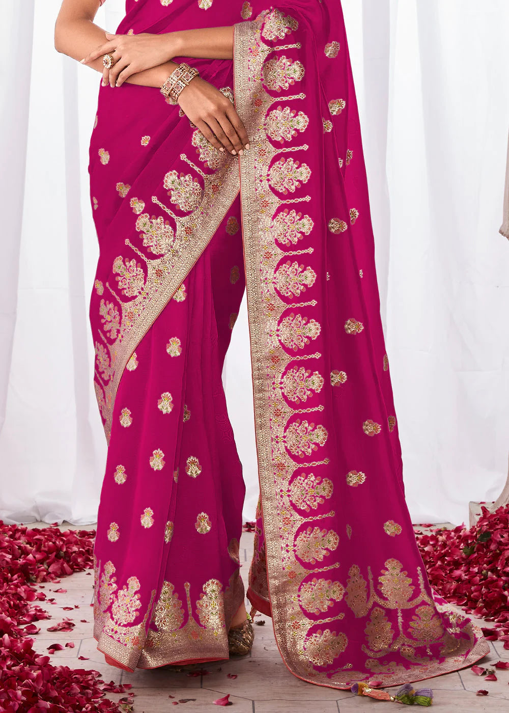 BARRY PINK KORA SILK SAREE WITH MEENAKARI PALLU & DESIGNER BLOUSE