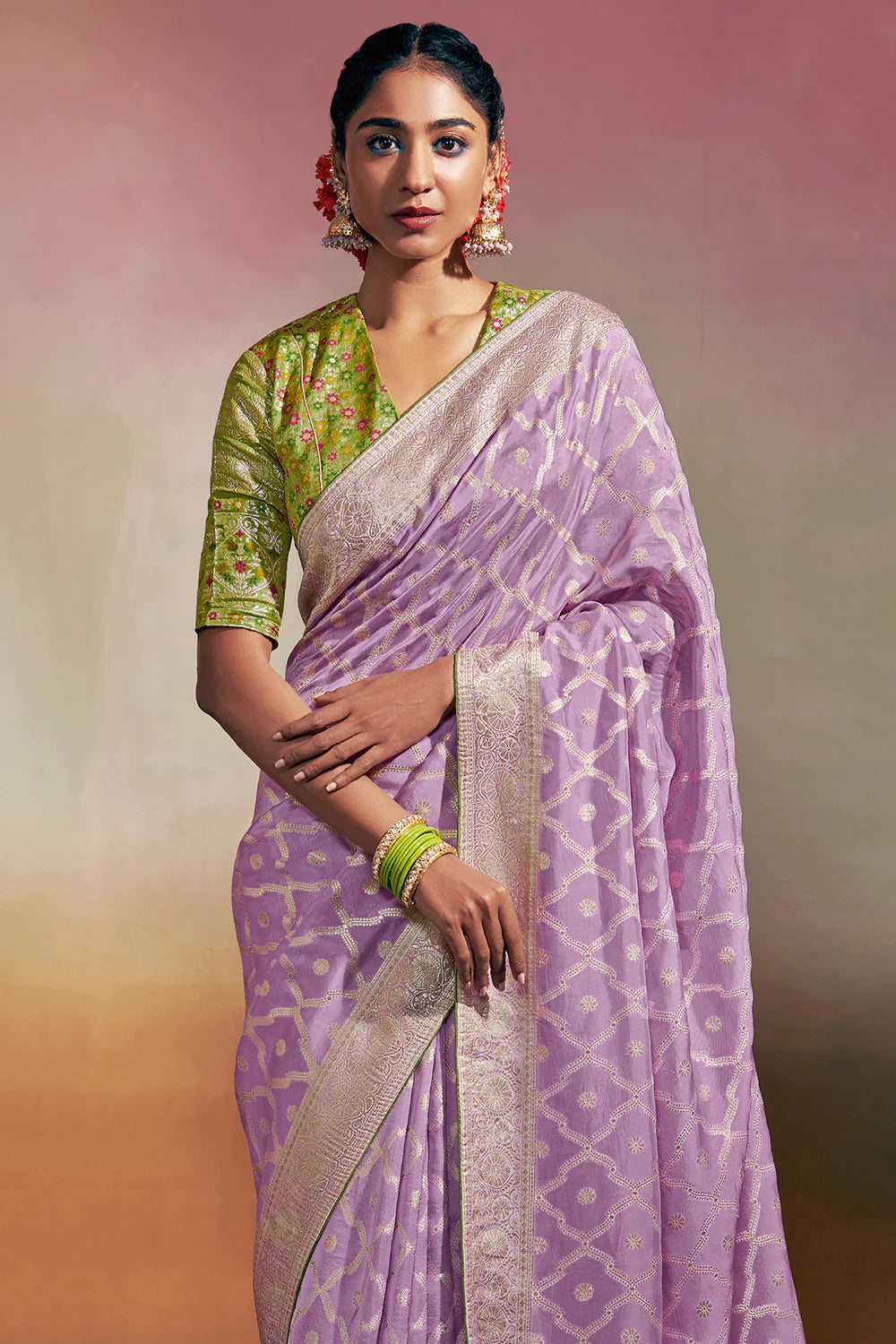 AFRICAN PURPLE Woven Soft Silk Banarasi Saree With Minakari Pallu & Fancy Blouse