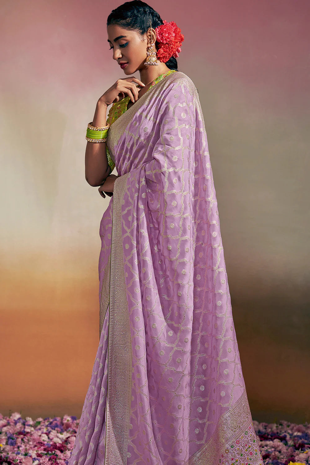 AFRICAN PURPLE Woven Soft Silk Banarasi Saree With Minakari Pallu & Fancy Blouse