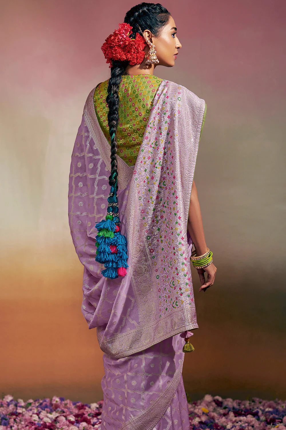 AFRICAN PURPLE Woven Soft Silk Banarasi Saree With Minakari Pallu & Fancy Blouse