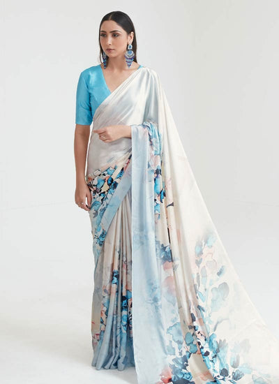 Majestic White Color Satin Designer Traditional Saree