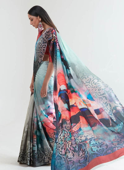 Opulent Multi Color Satin Traditional Designer Saree
