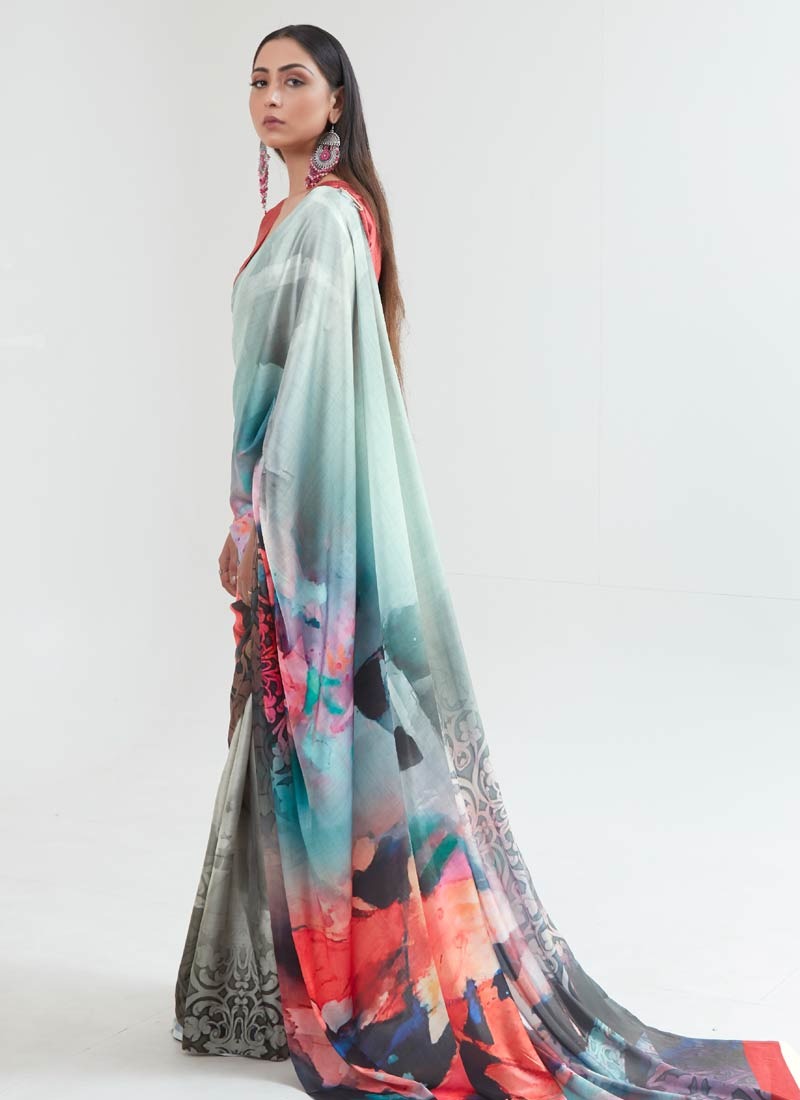 Opulent Multi Color Satin Traditional Designer Saree