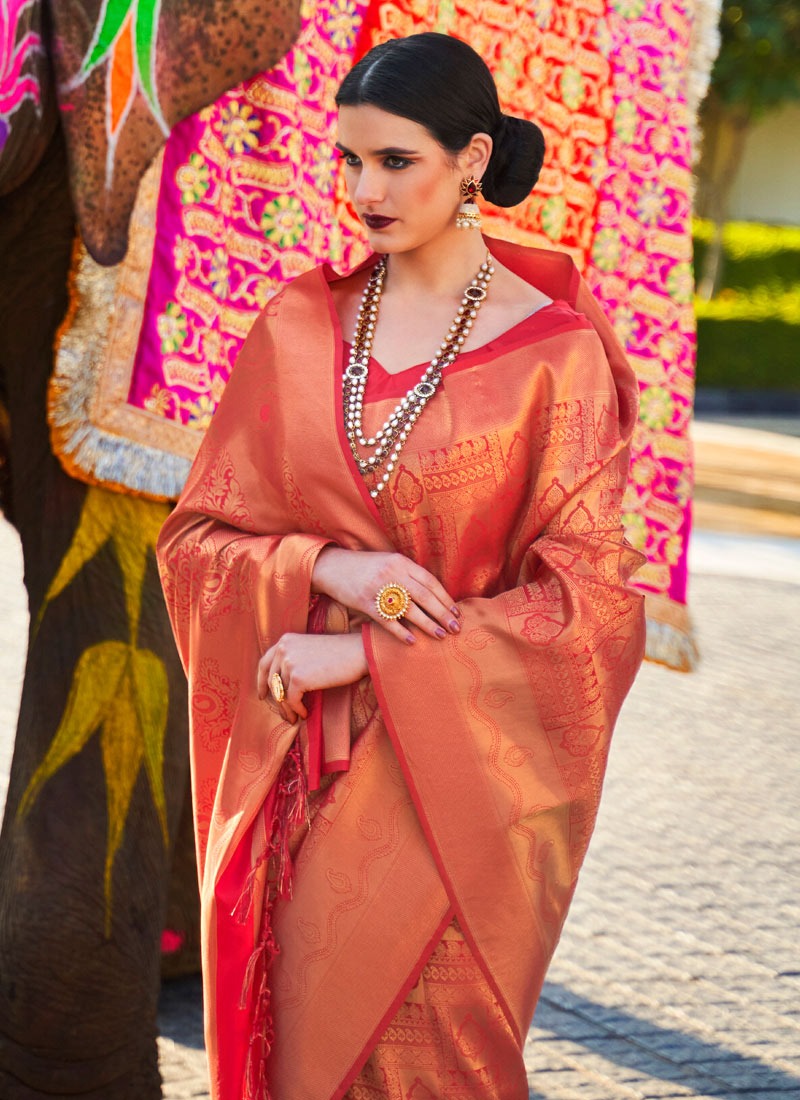 Fancy Red Color KANJIVARAM Woven Enhanced SILK Saree