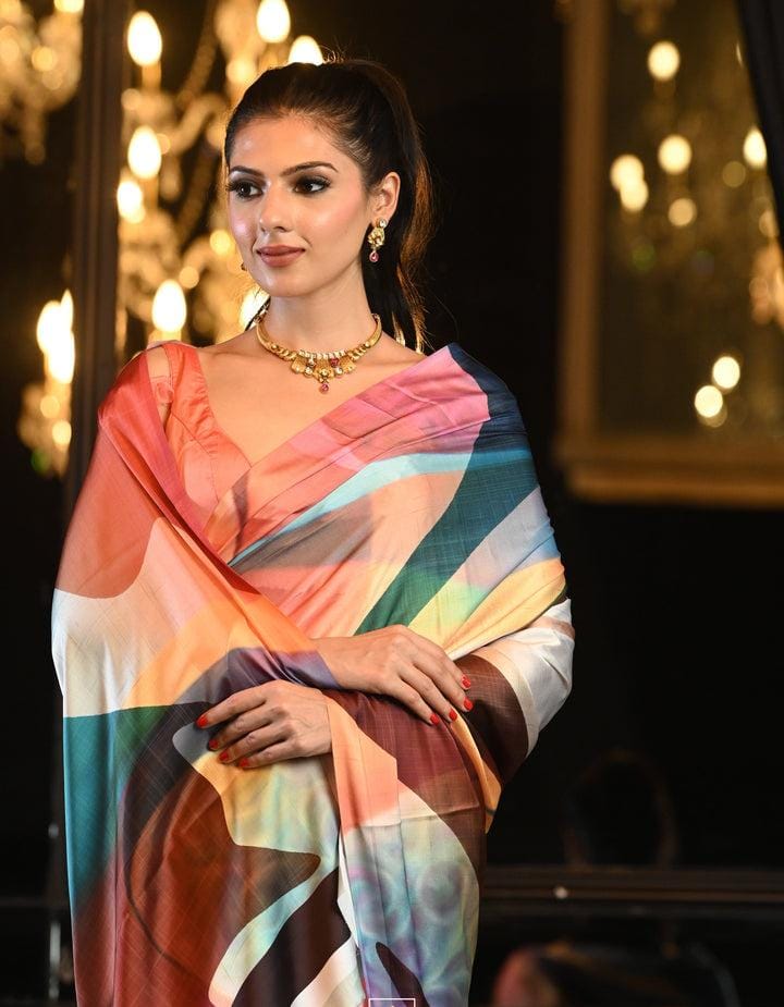 Amazing Digital Printed Satin Designer Contemporary Saree