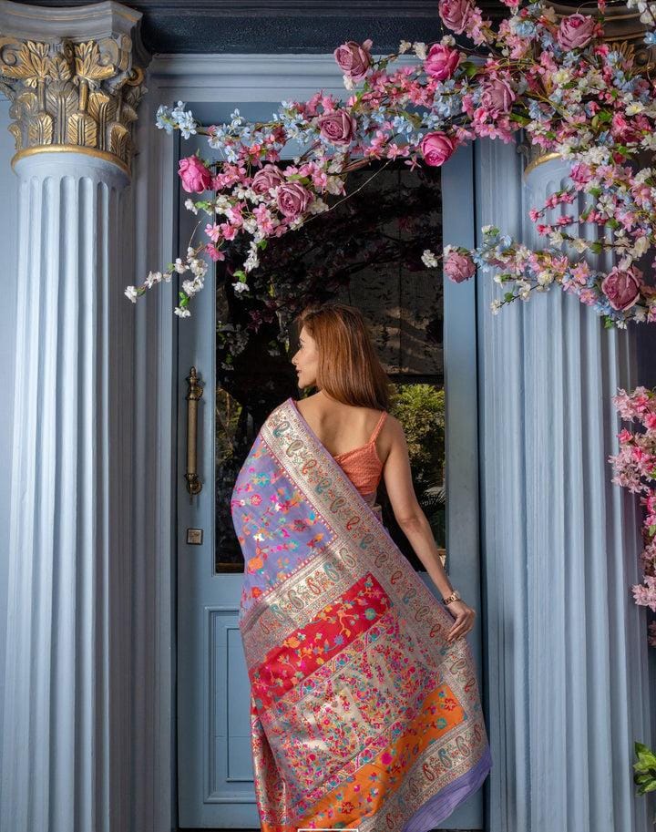 Excellent Handloom Silk Trendy KASHMIRI Classic Saree LIGHT PURPLE