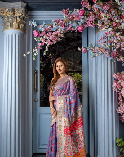 Excellent Handloom Silk Trendy KASHMIRI Classic Saree LIGHT PURPLE