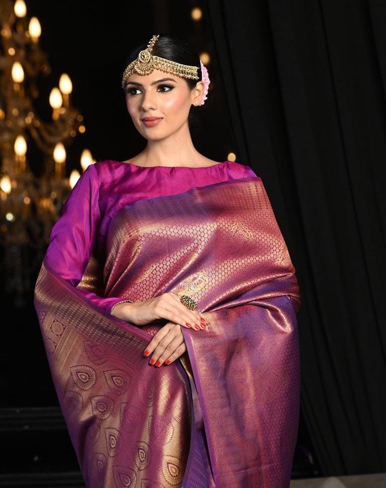 PURPLE GOLDEN KANJIVARAM SOFT WOVEN SILK SAREE