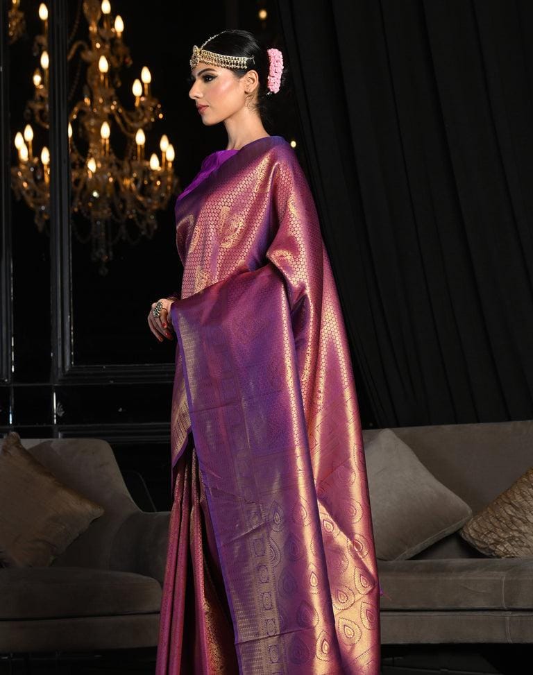 PURPLE GOLDEN KANJIVARAM SOFT WOVEN SILK SAREE