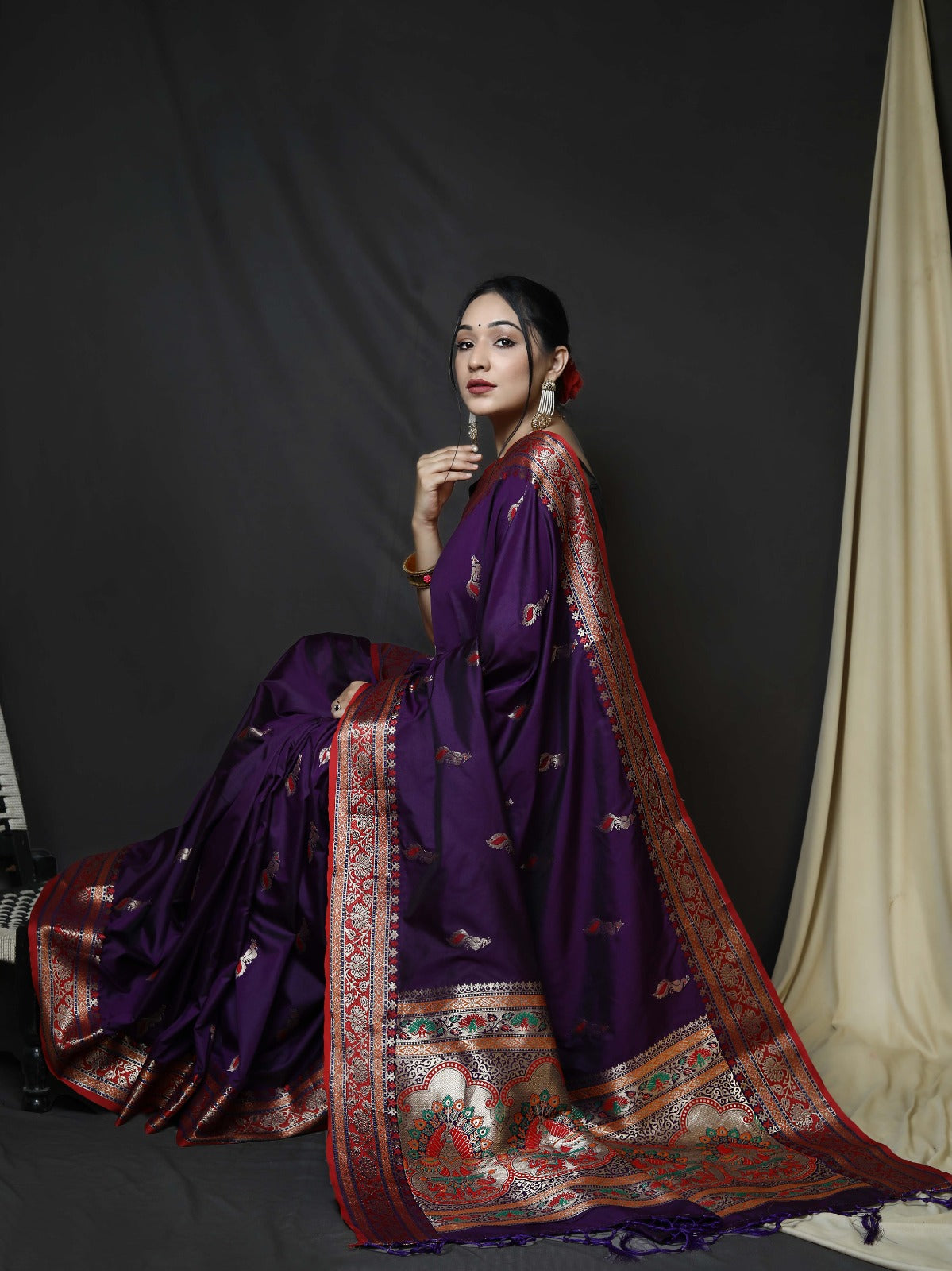 MAUVE PURPLE Pure Kanchipuram Silk Paithani Sarees