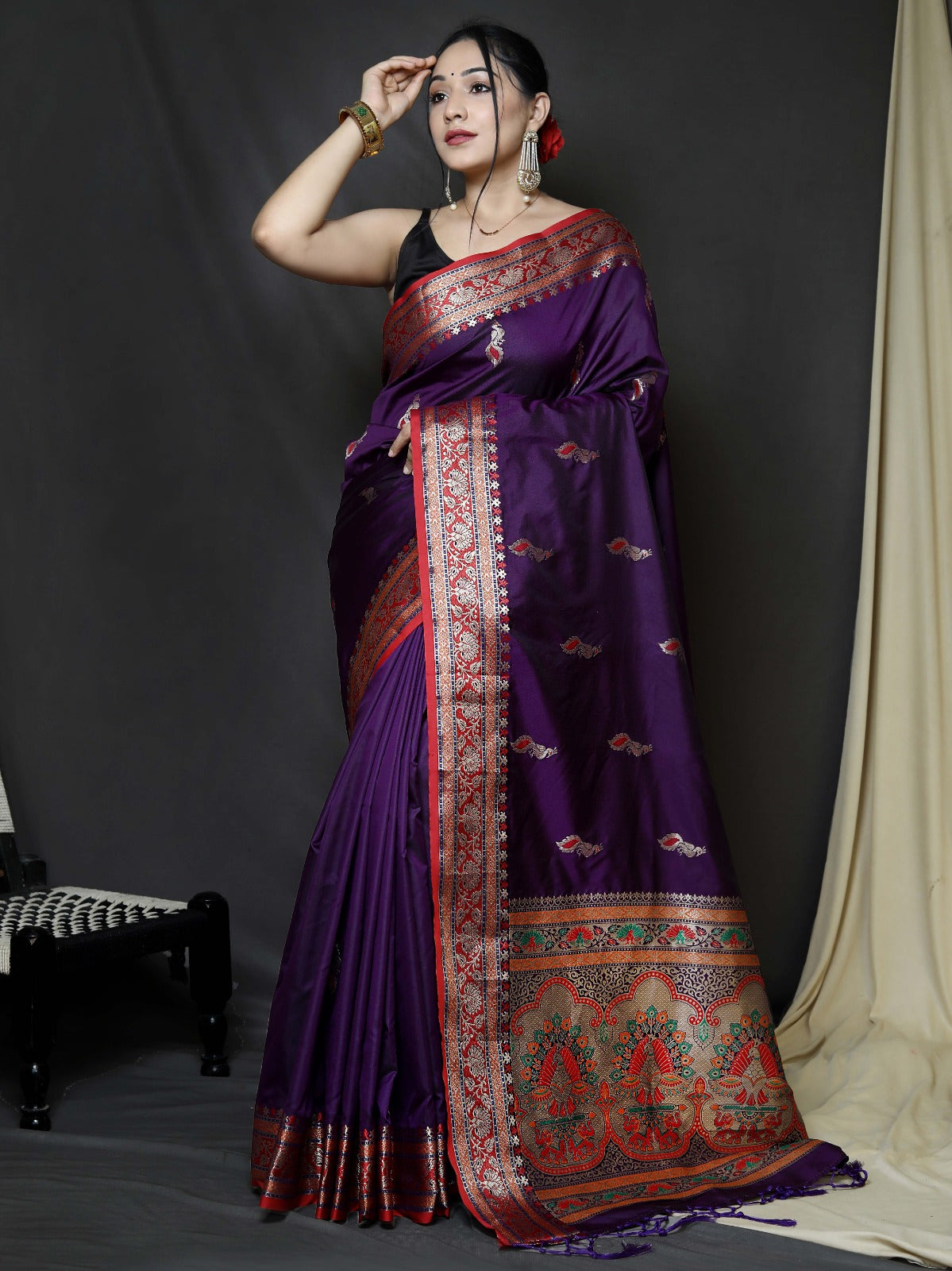 MAUVE PURPLE Pure Kanchipuram Silk Paithani Sarees