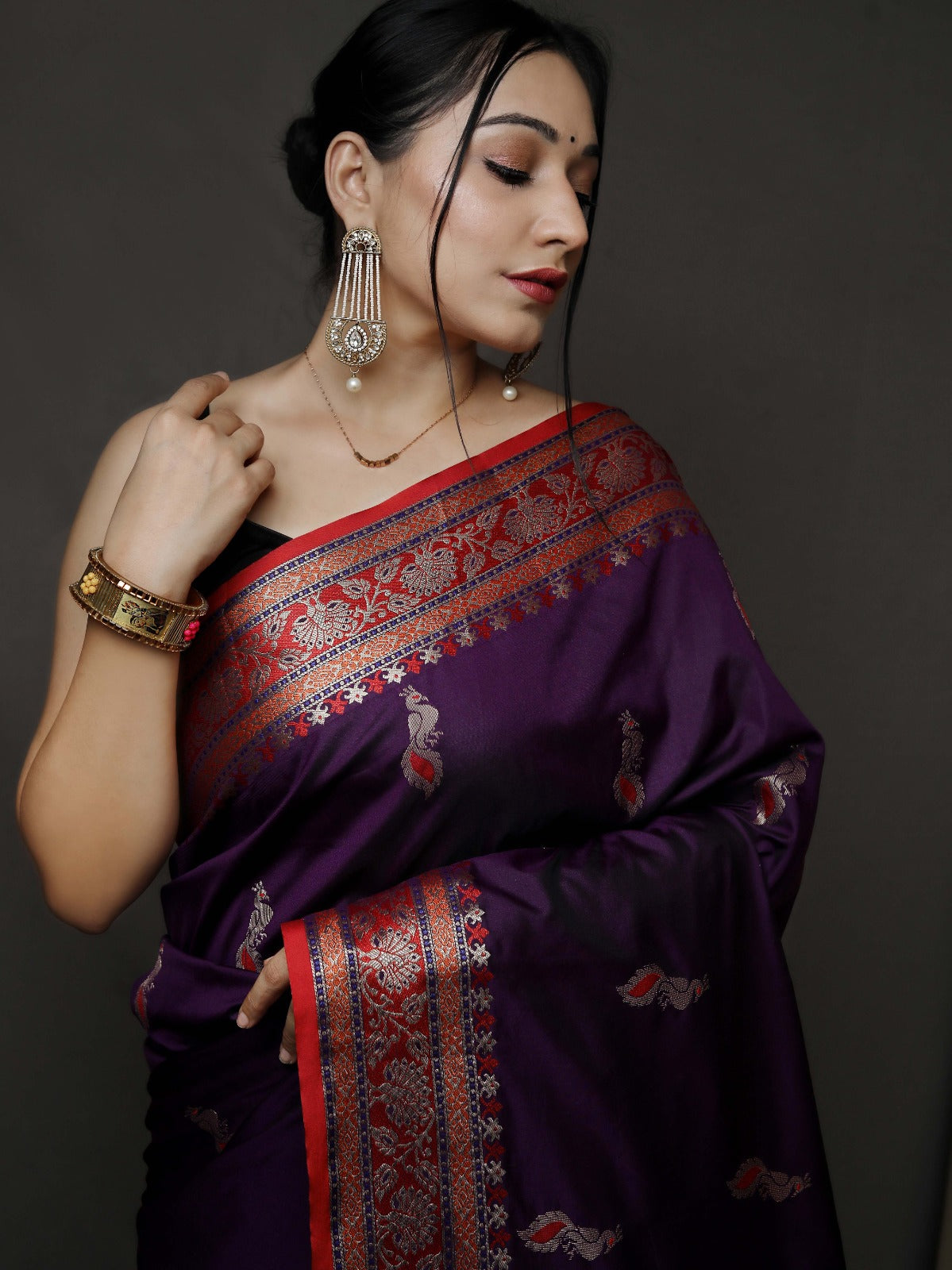 MAUVE PURPLE Pure Kanchipuram Silk Paithani Sarees