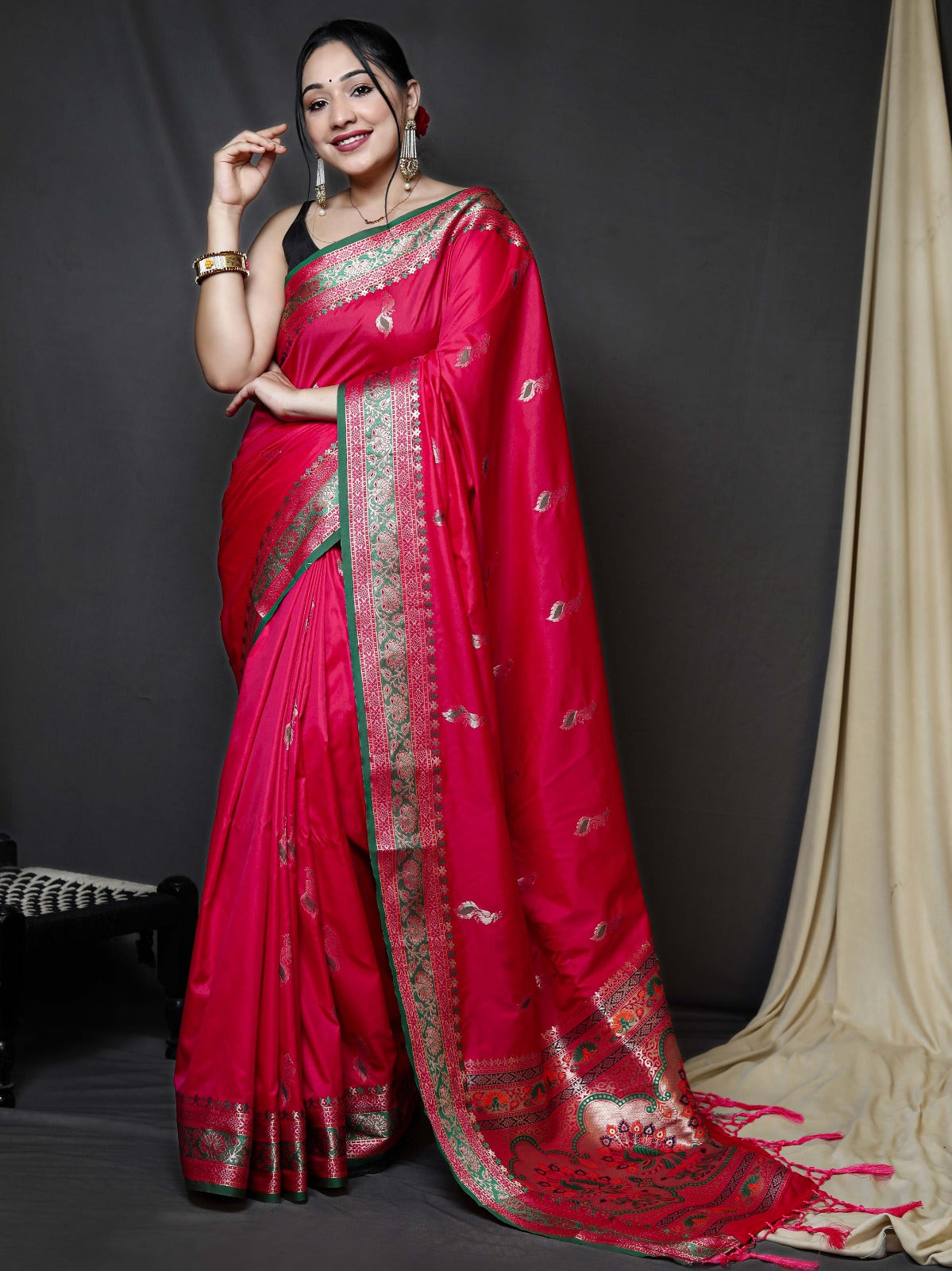 PINK RANI Pure Kanchipuram Silk Paithani Sarees