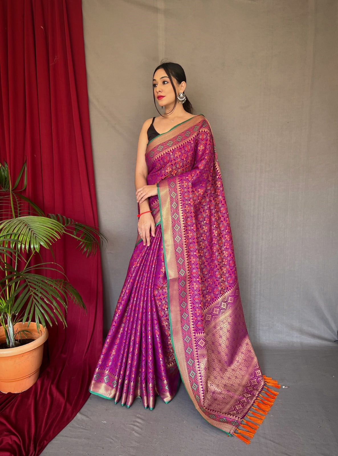 Violet Patola Silk Saree with Patola Fusion