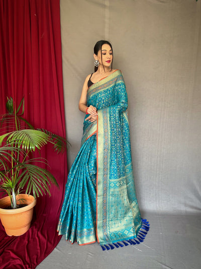 BLUE Patola Silk Saree with Patola Fusion