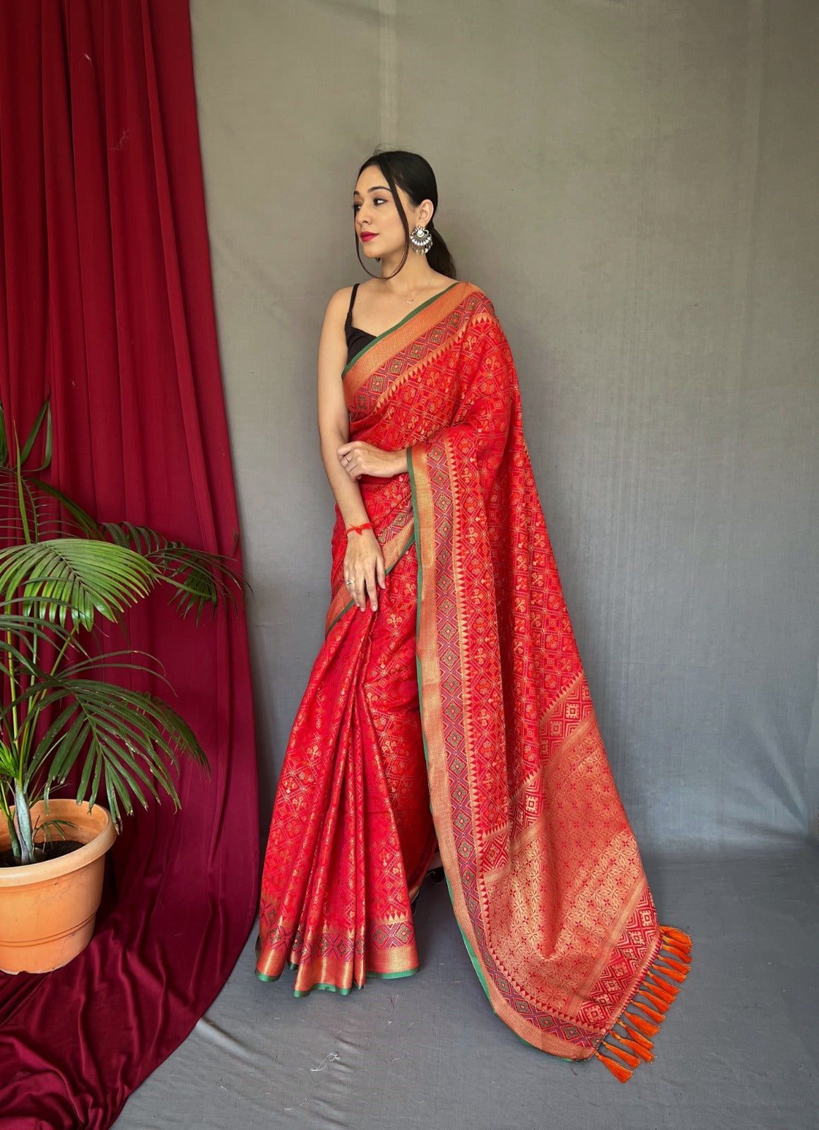 RED Patola Silk Saree with Patola Fusion