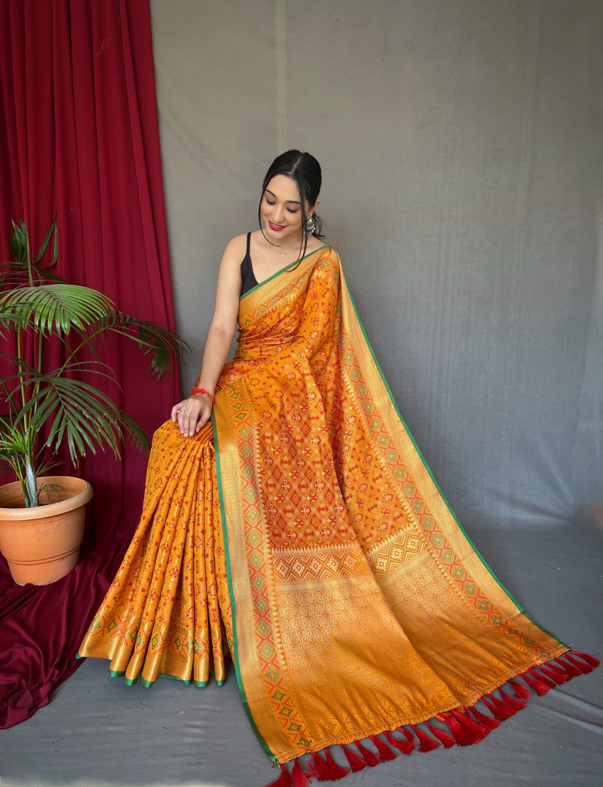 YELLOW Patola Silk Saree with Patola Fusion