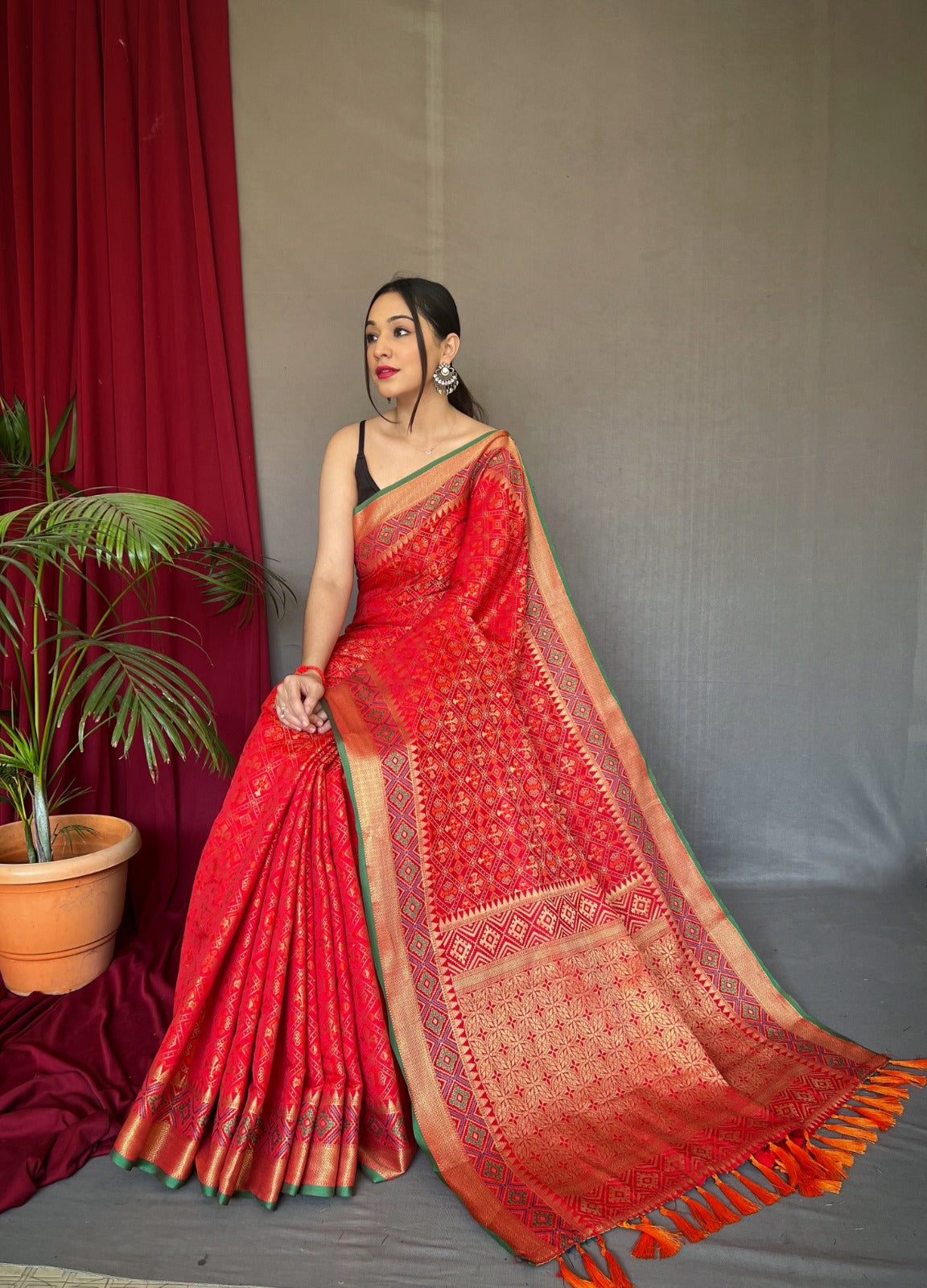 RED Patola Silk Saree with Patola Fusion