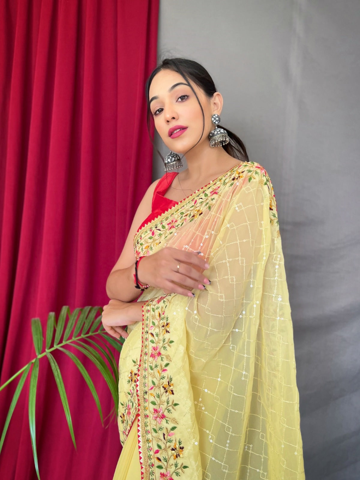 SUNLIGHT YELLOW Georgette Saree With Sequence