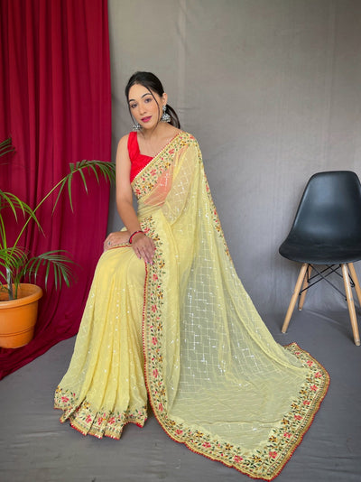 SUNLIGHT YELLOW Georgette Saree With Sequence