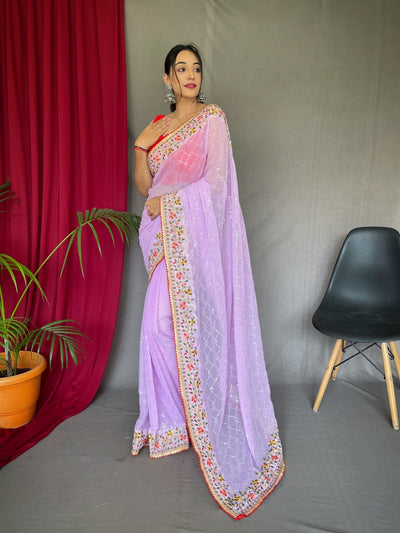 SOFT lavender Georgette Saree With Sequence