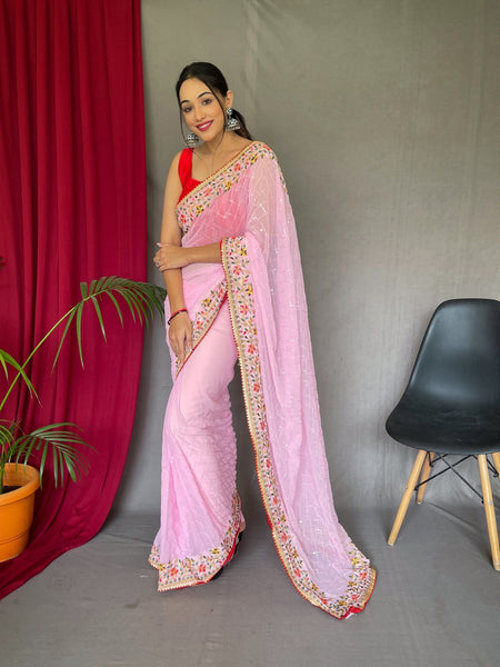 CANDY Pink Georgette Saree With Sequence