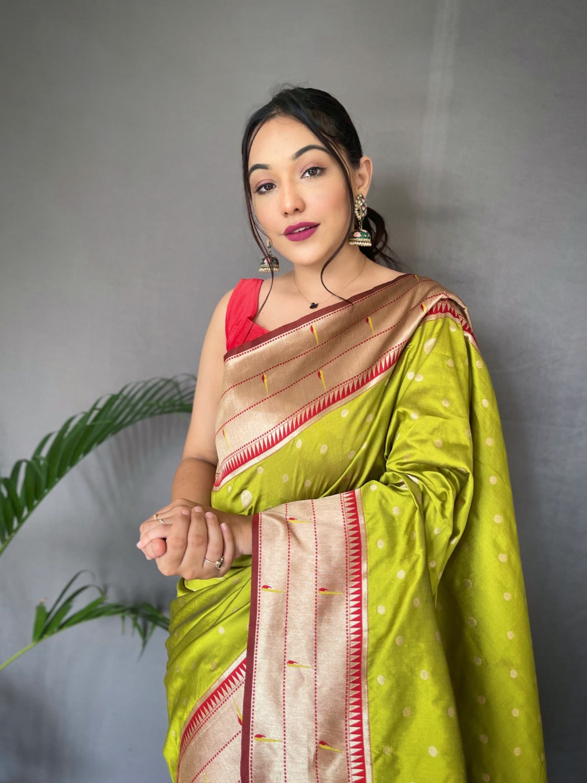 LIME GREEN Paithani Silk Saree