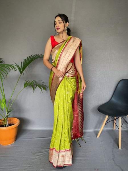 LIME GREEN Paithani Silk Saree