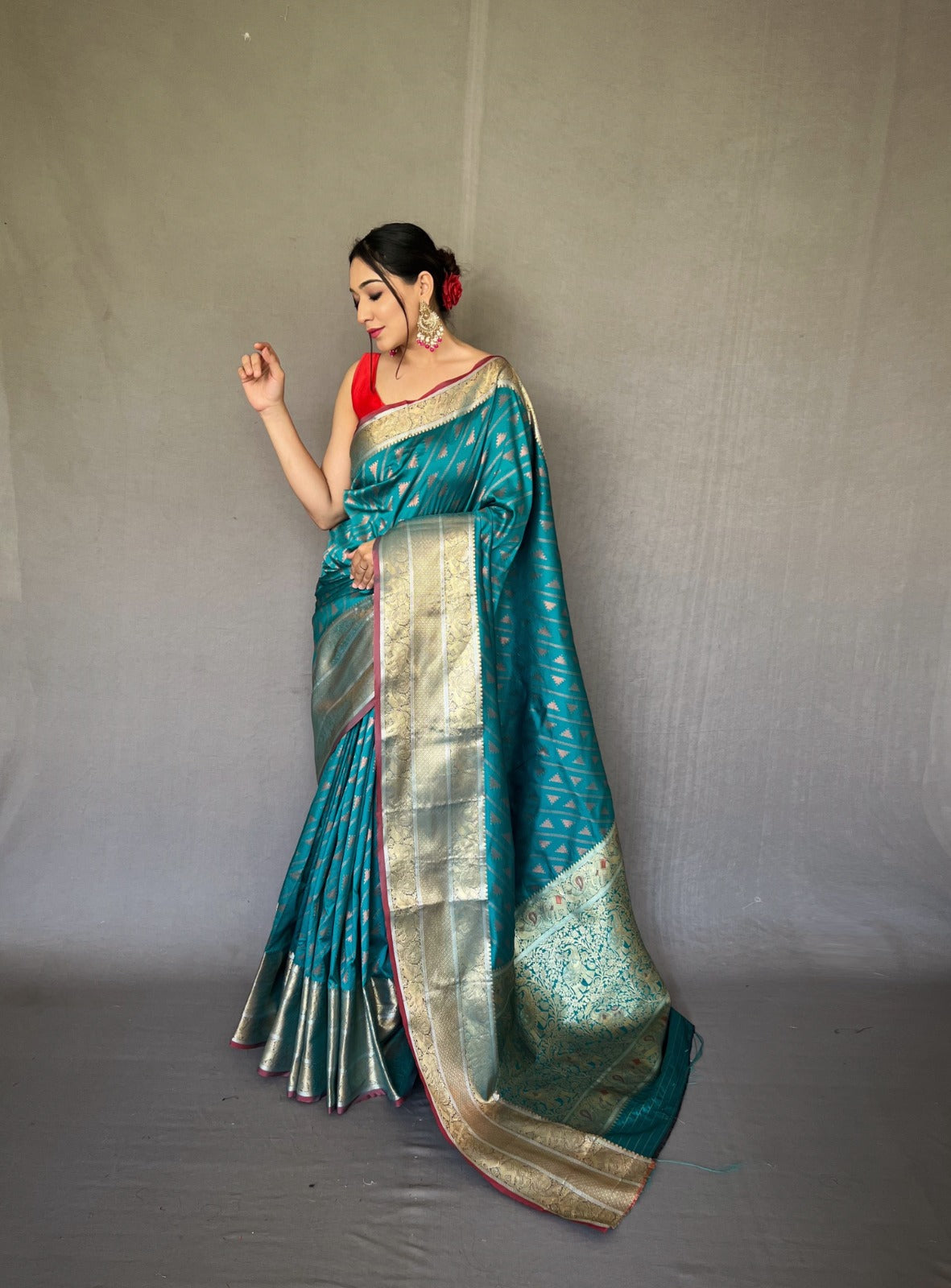 BLUE Banarasi Silk Leheriya Copper Zari Woven Saree