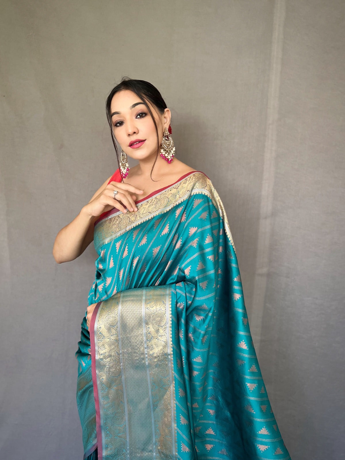 BLUE Banarasi Silk Leheriya Copper Zari Woven Saree