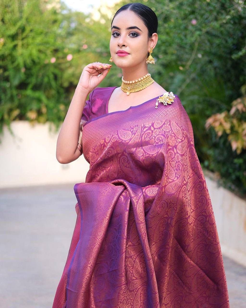 STUNNING PURPLE COLOUR SAREE WITH COPPER ZARI WEAVING