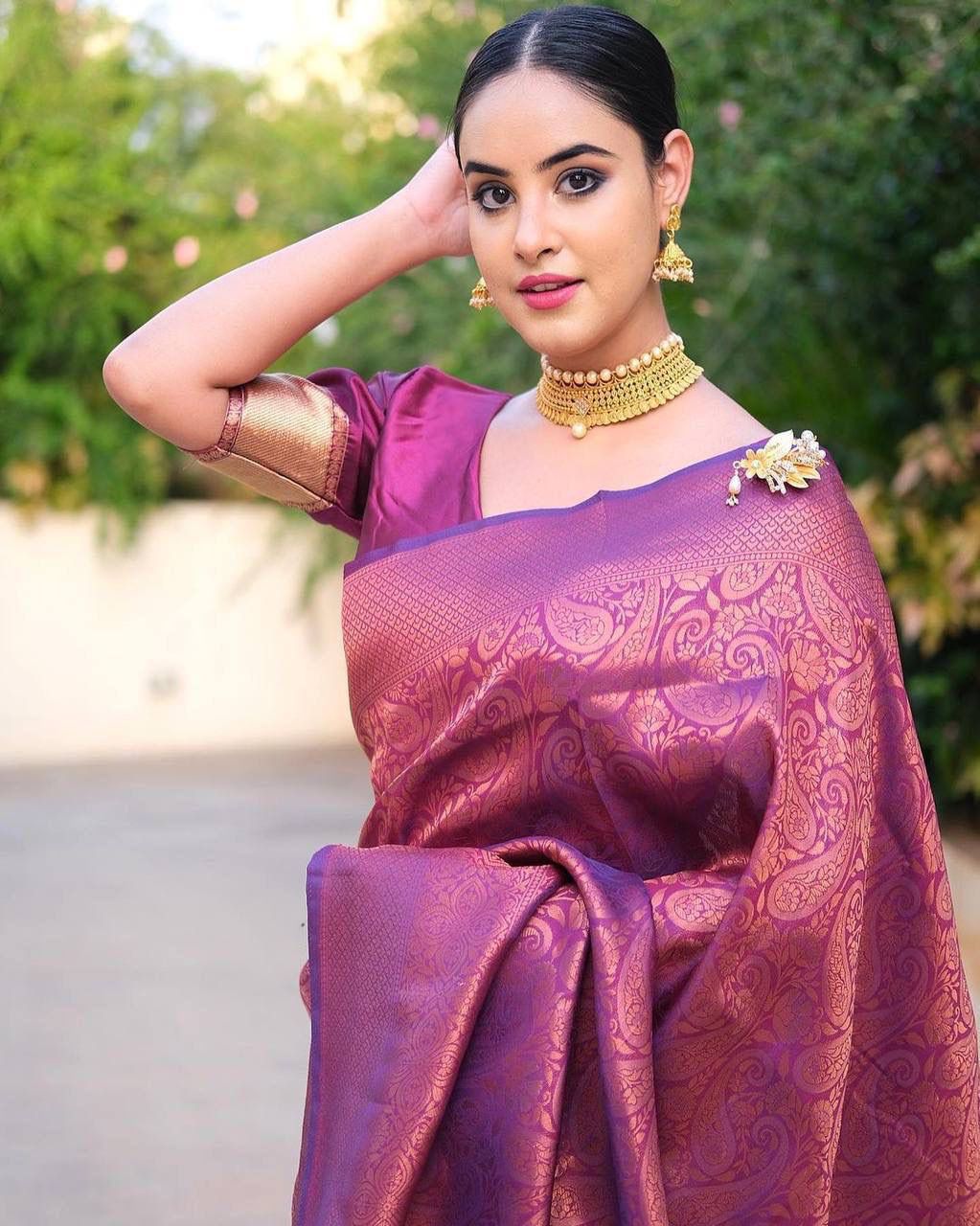 STUNNING PURPLE COLOUR SAREE WITH COPPER ZARI WEAVING