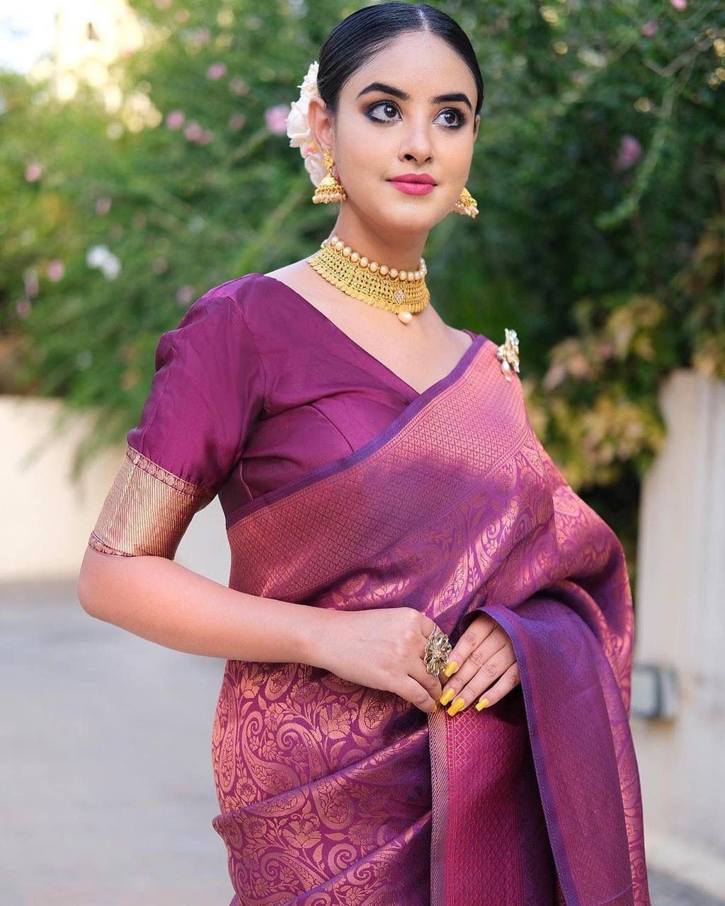 STUNNING PURPLE COLOUR SAREE WITH COPPER ZARI WEAVING