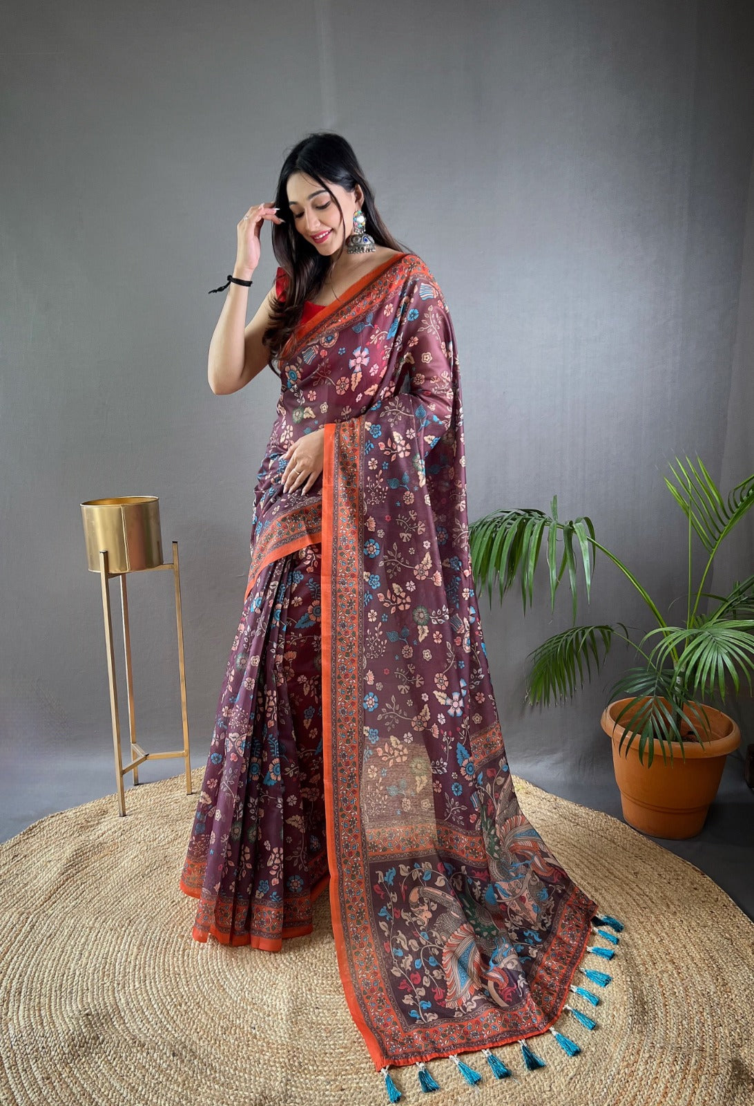 Cape lavender AZURE WHISPERS TRANQUIL KALAMKARI SYMPHONY SAREE